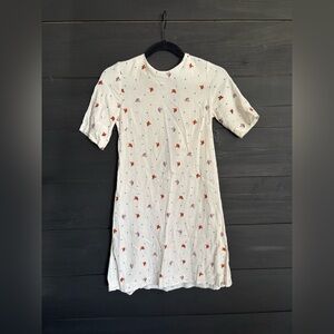 & Other Stories Cream Linen Blend Mini Dress with Pink/Orange/Black Accents